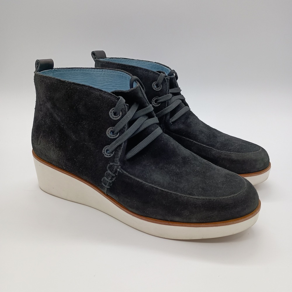 ED Ellen DeGeneres Santero Black Suede Wedge Chukka Boots Womens 9M Love Sole